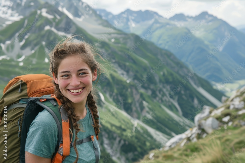 smiling woman with backpack smiling woman with backpack