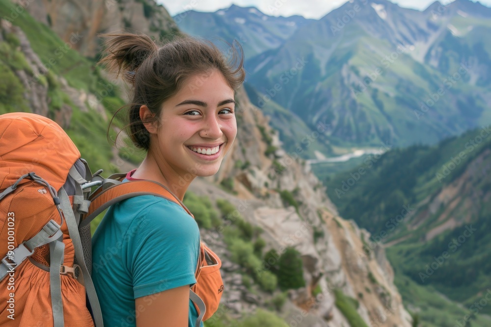 Naklejka premium smiling woman with backpack