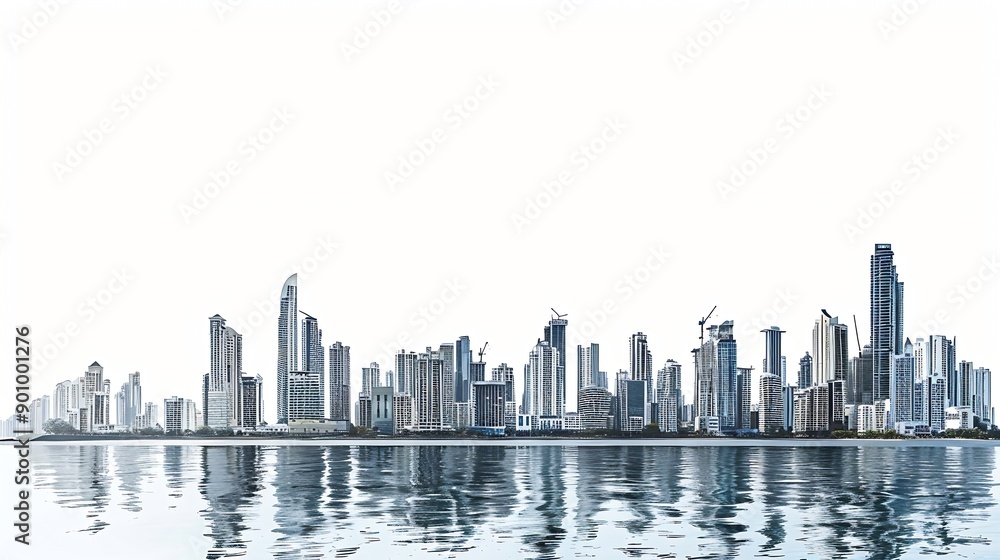Fototapeta premium Cityscape of Panama City Republic of Panama isolated on white background : Generative AI