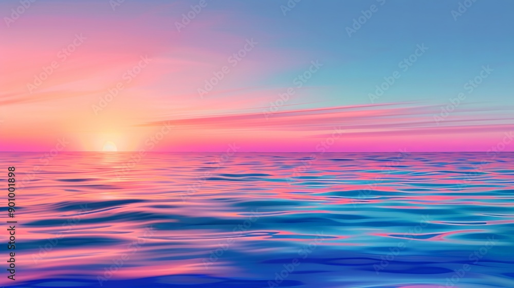 A beautiful ocean with a pink and purple sunset in the background A beautiful ocean with a pink and purple sunset in the background