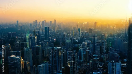 Wallpaper Mural Time Lapse of Asian City Skyscrapers During Sunrise Generative AI Torontodigital.ca