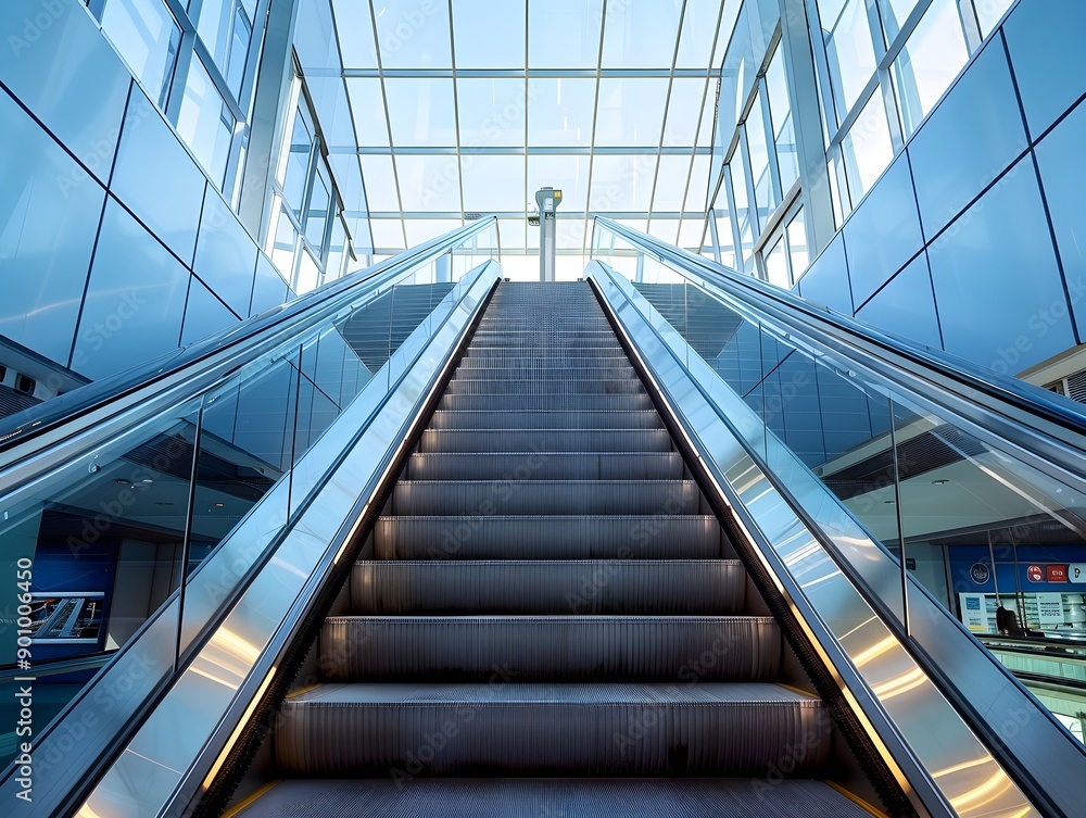 Fototapeta premium Sleek and Spacious Escalator in a Modern Commercial Building
