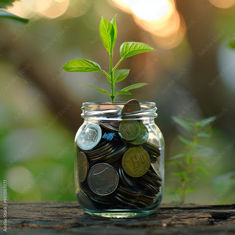 plant and coins, plant in jar, Nurturing Financial Growth, Coin Jar with a Growing Plant, plant and coins, plant in jar, Nurturing Financial Growth, Coin Jar with a Growing Plant,