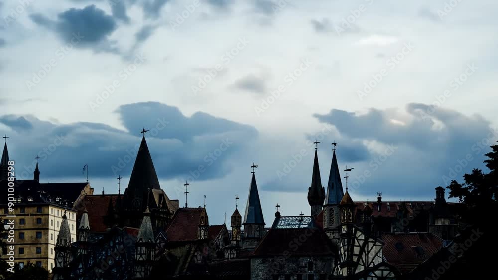 Timelapse of Clouds Over Historic Cityscape With Spires at Dusk Generative AI Timelapse of Clouds Over Historic Cityscape With Spires at Dusk Generative AI
