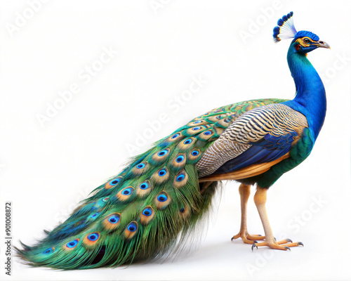 Majestic Peacock on White Background