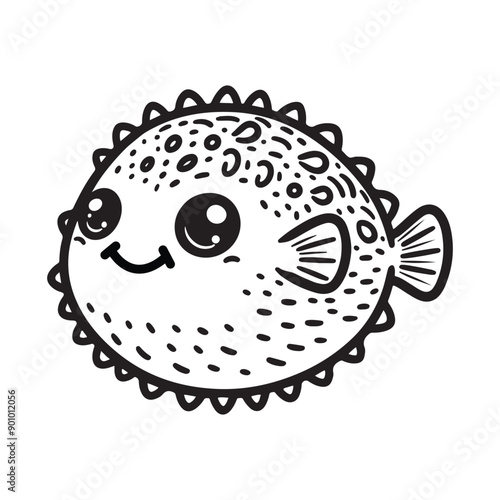 Line art of puffer fish cartoon vector