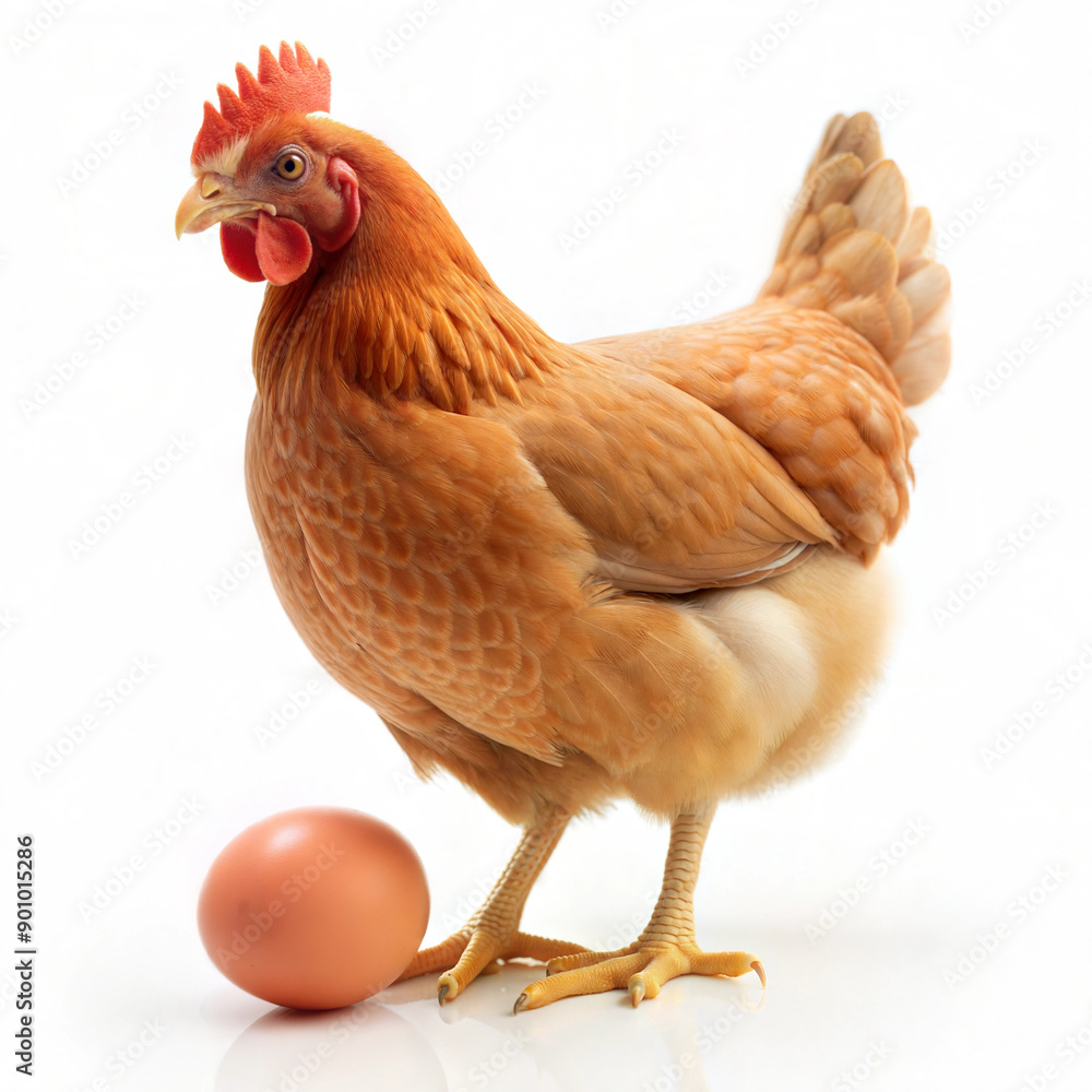 Fototapeta premium Brown Hen and Egg Isolated on White Background