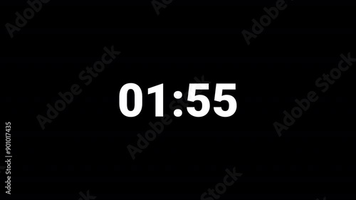 animation of two minutes countdown on transparent background with alpha channel, 2 minutes timer countdown animation, 2 minutes countdown