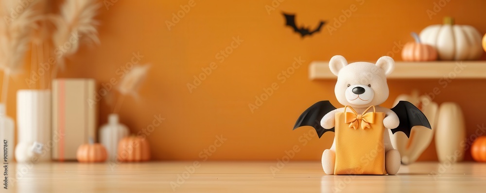 Cute teddy bear with bat wings dressed up for Halloween. Cute teddy bear with bat wings dressed up for Halloween.