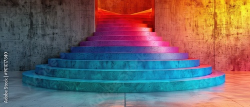 Vibrant and conceptual staircase with colorful lighting in modern architecture setting  an artistic and abstract visual representation.