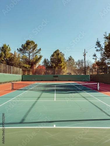 Wallpaper Mural Sunny Tennis Court Surrounded by Lush Nature Scenery Torontodigital.ca