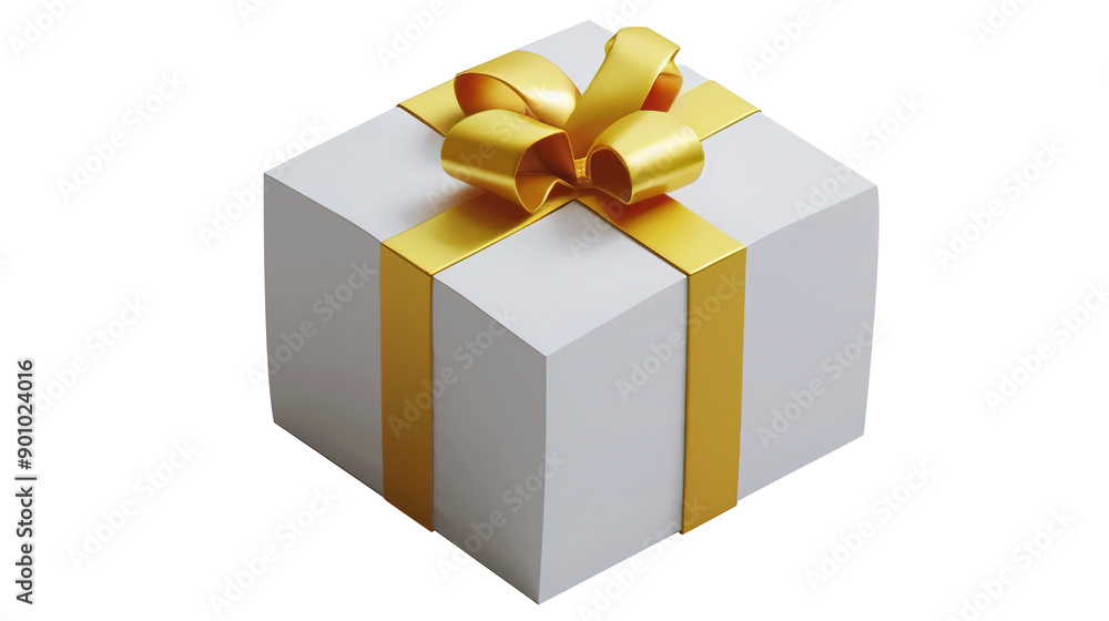 Obraz premium Gift Box with Gold Ribbon on Transparent White Background PNG - Christmas Present Bow Birthday Decoration Love Holiday Give Surprise Luxury Isolated Celebration Valentine Event Occasion Anniversary 
