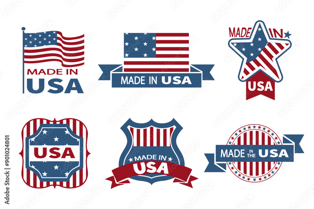 Made in USA . Set of various america badges and emblems . Vector . Made in USA . Set of various america badges and emblems . Vector .