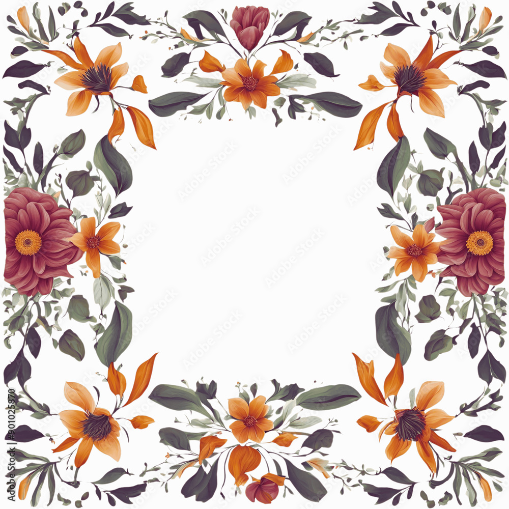 Square Floral Frame on White Background with Space for Text - 1 Square Floral Frame on White Background with Space for Text - 1