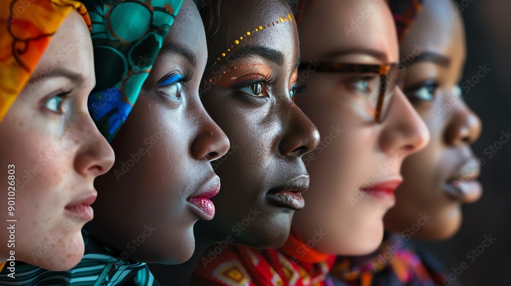 Four women's faces are shown in profile, highlighting their unique beauty and diversity. Four women's faces are shown in profile, highlighting their unique beauty and diversity.