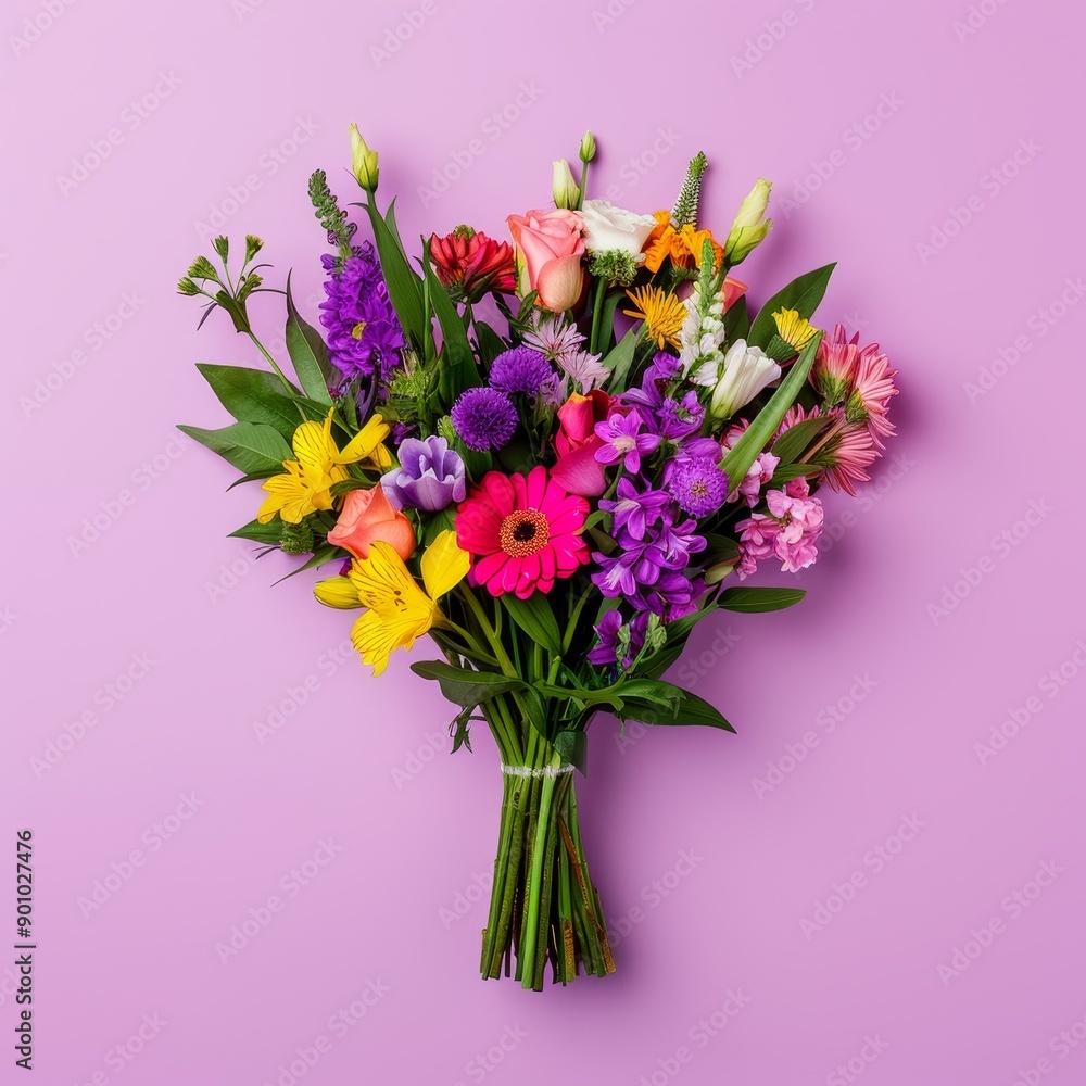 A striking bouquet of diverse flowers, featuring an array of vivid hues, isolated on a clean background, ideal for copy text placement A striking bouquet of diverse flowers, featuring an array of vivid hues, isolated on a clean background, ideal for copy text placement