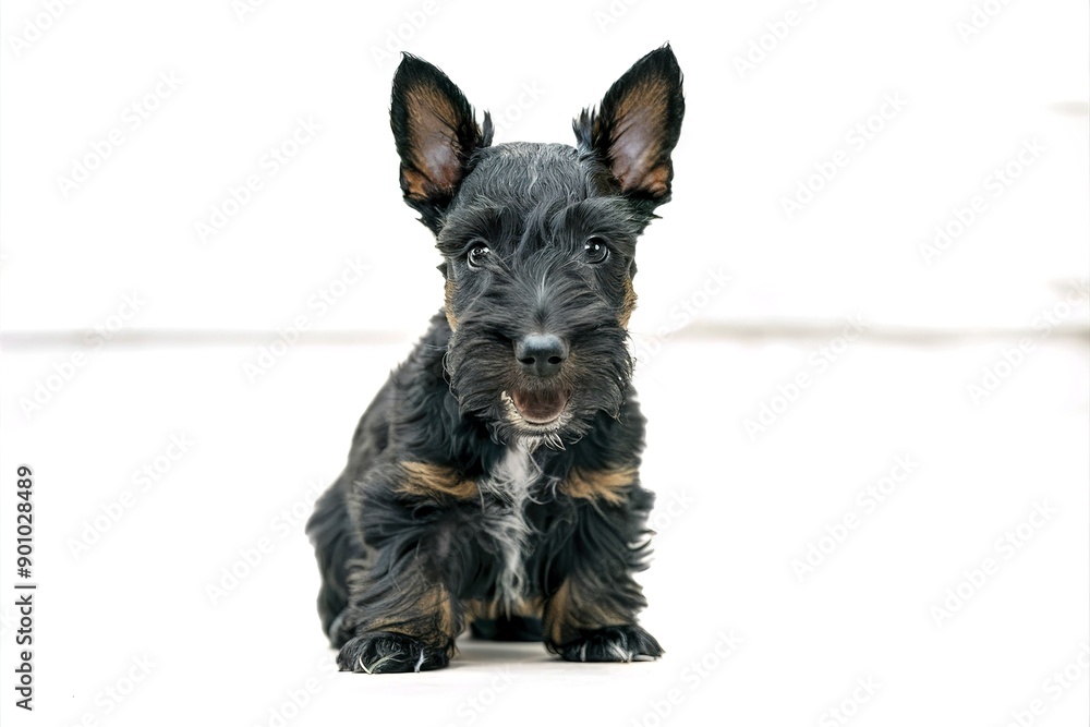 black scottish terrier puppy on a white background black scottish terrier puppy on a white background