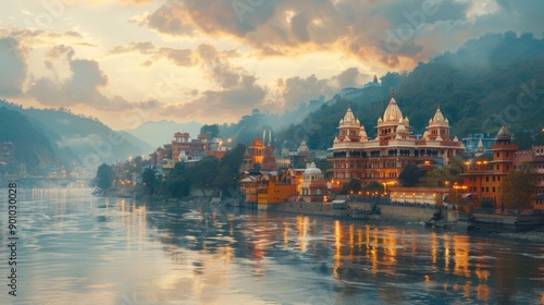 Rishikesh, India - Scenic views along the Ganges with yoga and spirituality