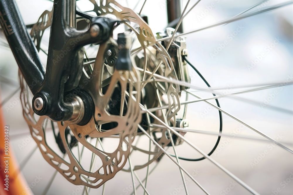 A close-up view of a bicycle's rear brake mechanism A close-up view of a bicycle's rear brake mechanism