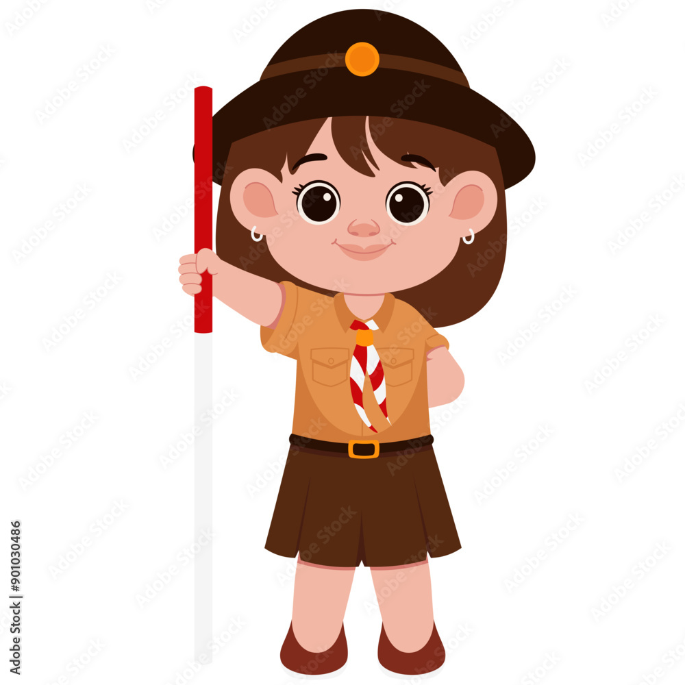 Girl Holding Scout Stick Illustration Girl Holding Scout Stick Illustration