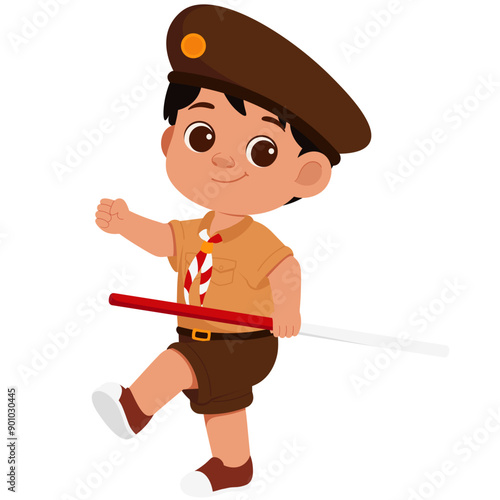 Boy Holding Scout Stick Illustration