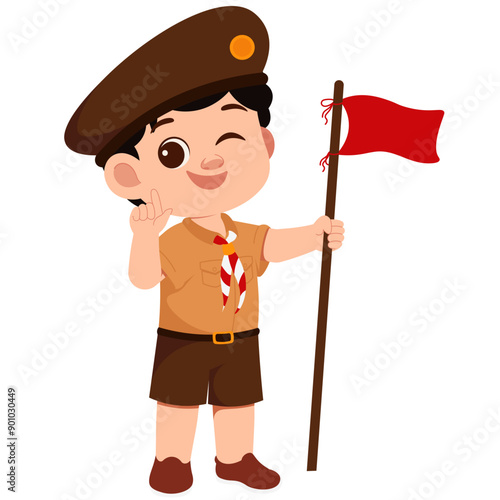 Boy Scout Holding Flag Illustration