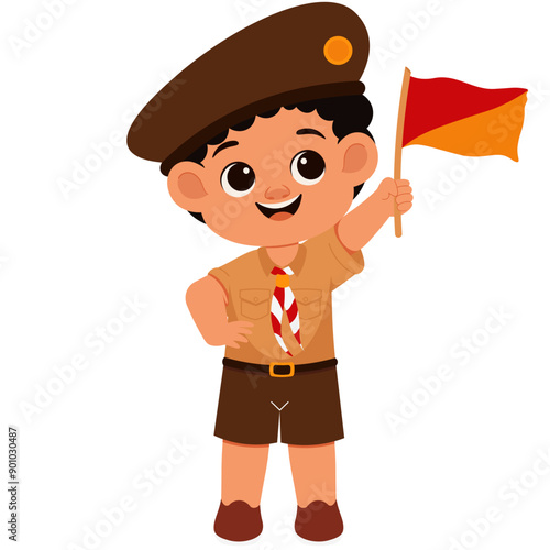 Boy Scout Holding Semaphore Flag Illustration