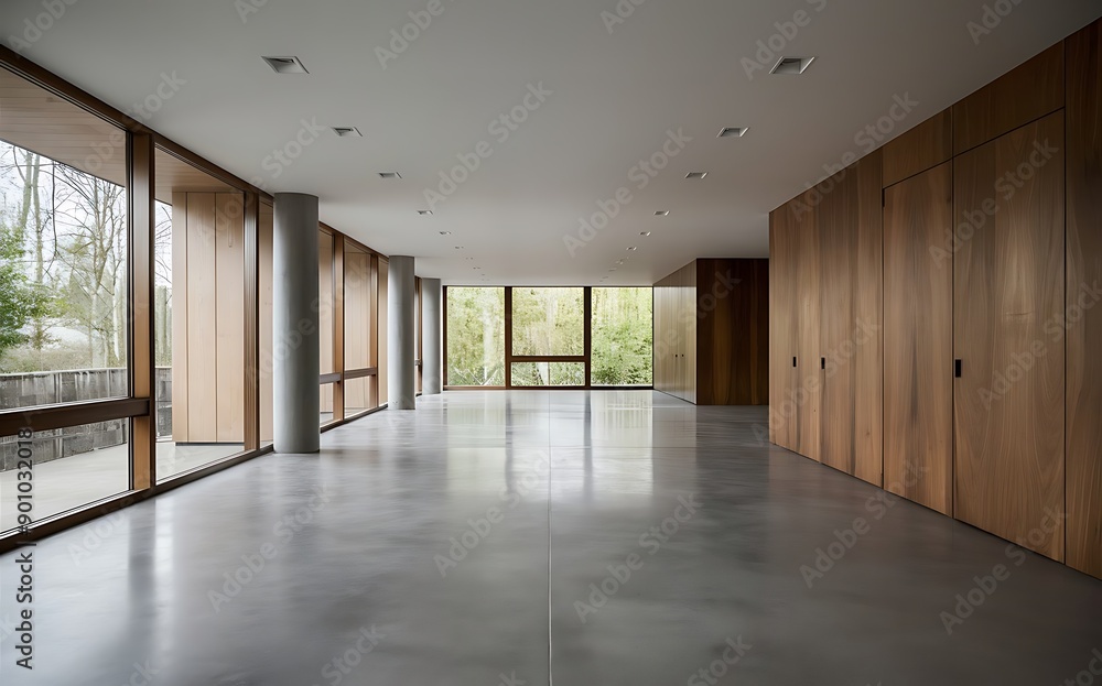 Obraz premium White and wooden empty office hall