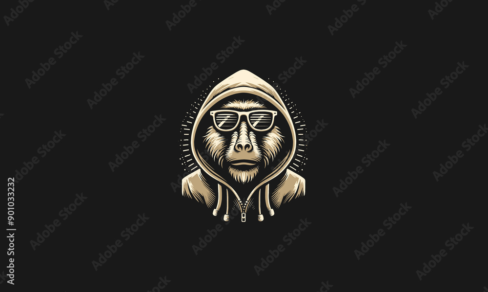 head baboon wearing sun glass and hoodie vector flat design head baboon wearing sun glass and hoodie vector flat design