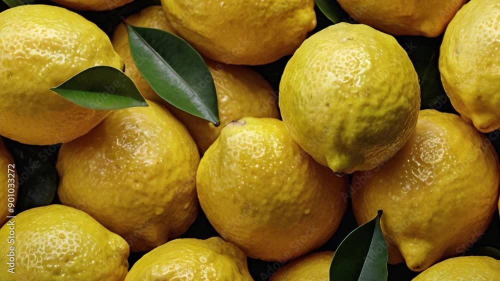 Close Up Of Fresh Lemon Fruit Background With Leaves Top View Close Up Of Fresh Lemon Fruit Background With Leaves Top View