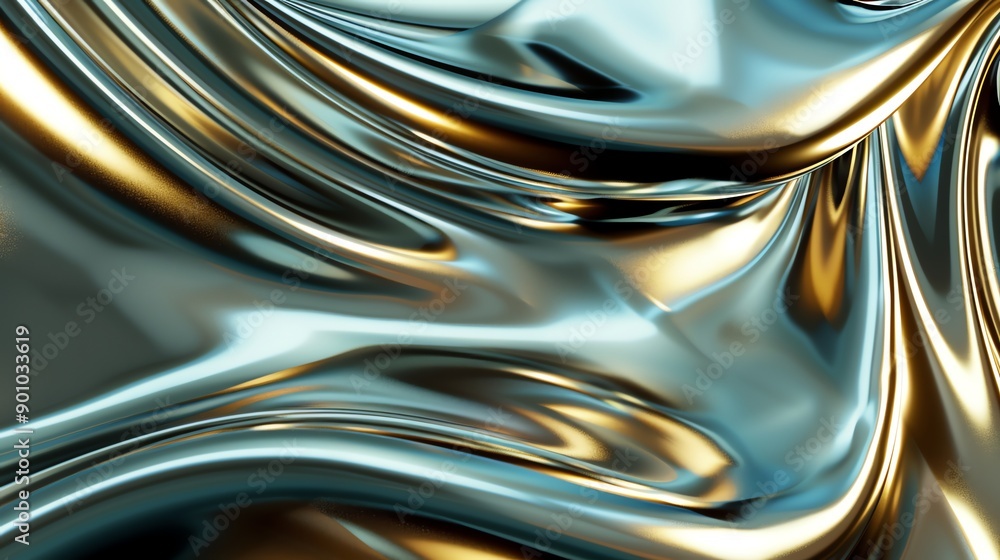 Abstract, flowing, metallic surface with a sheen and subtle color variations.