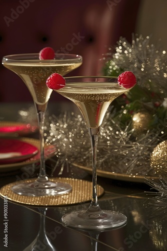 Wallpaper Mural Festive champagne glasses with raspberries Torontodigital.ca