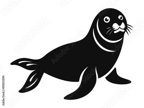 A simple realistic seal animal fish, black silhouette vector illustration