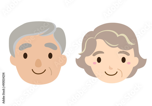 かわいいおじいさんとおばあさんのアイコンイラスト/顔・線なし