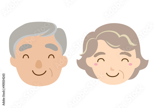 かわいいおじいさんとおばあさんのアイコンイラスト/笑顔・線なし