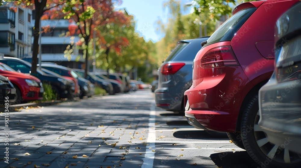 Parked Cars on Autumn Tree Lined Urban Street Parked Cars on Autumn Tree Lined Urban Street