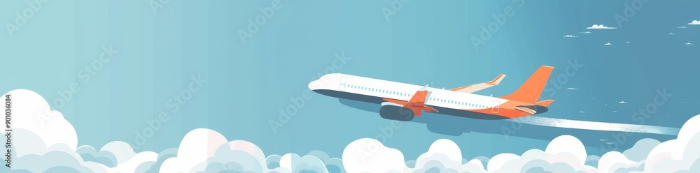 cartoon illustration of an airplane flying in the sky, with a blue background cartoon illustration of an airplane flying in the sky, with a blue background