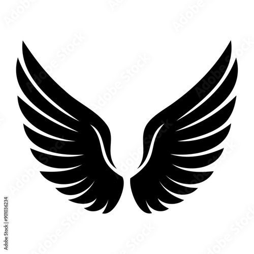 A realistic angel wings in black silhouette vector graphic style © sumonbrandbd