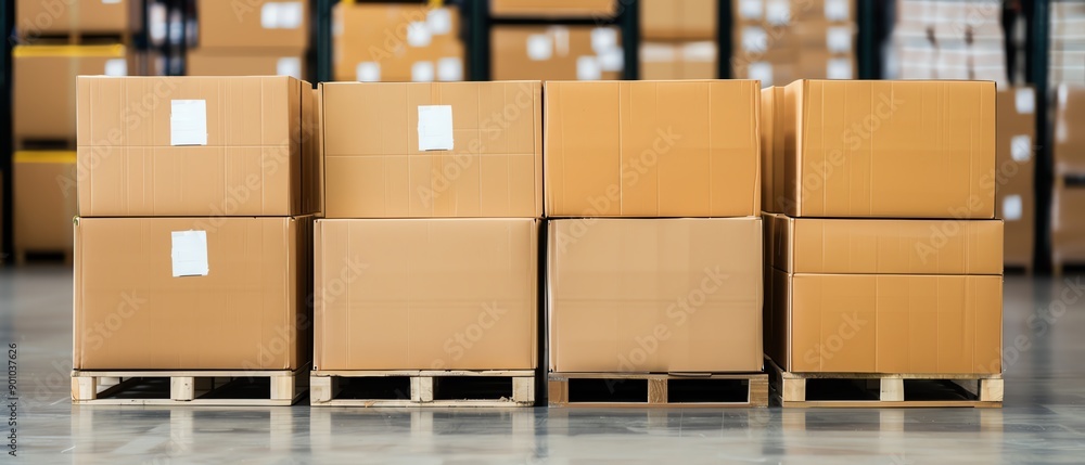 A warehouse filled with neatly stacked packages and goods, high resolution, A warehouse filled with neatly stacked packages and goods, high resolution,