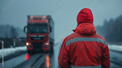 A truck driver preparing for a longdistance delivery, high resolution, photo