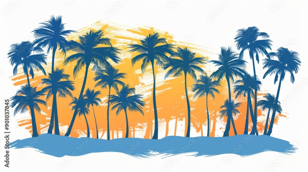 Tropical beach with palm trees, summer vacation background illustration design on white background. Tropical beach with palm trees, summer vacation background illustration design on white background.