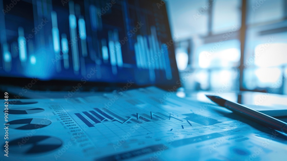 Financial Data Analysis with Charts and Graphs on a Desk Financial Data Analysis with Charts and Graphs on a Desk
