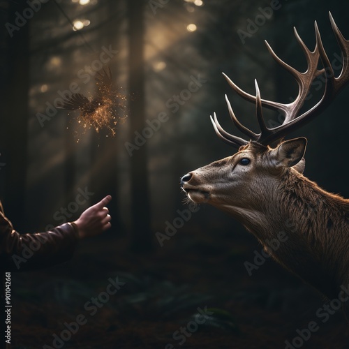 illustration of  a person dacing a deer, Generative ai photo