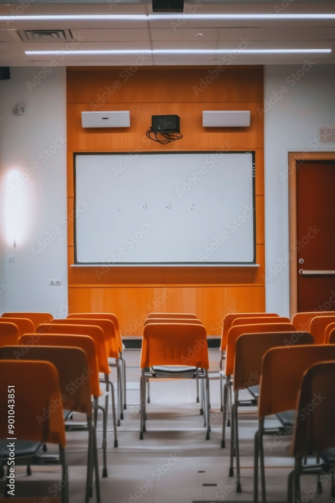 Empty Classroom with Projector Screen and Chairs Empty Classroom with Projector Screen and Chairs