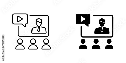 Webinar stroke and solid web icon set. Vector illustration