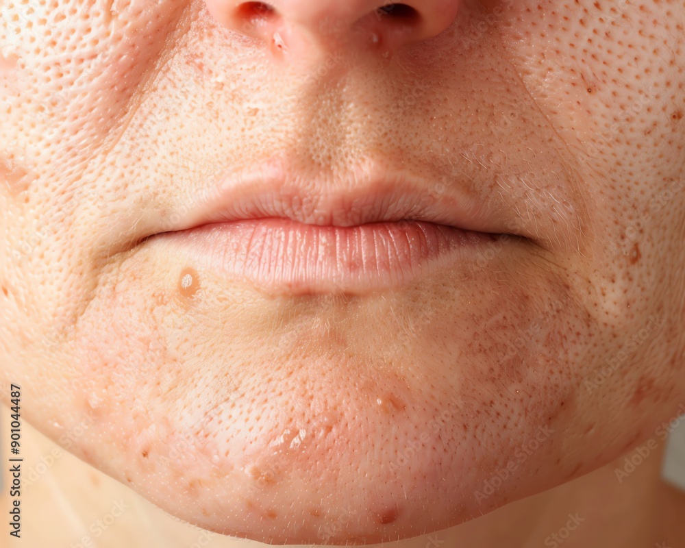 Obraz premium Closeup of a patient s face immediately after a chemical peel, showing fresh, rejuvenated skin, chemical peel, skin resurfacing