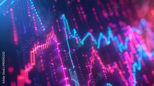 Abstract depiction of financial graphs and charts in neon colors