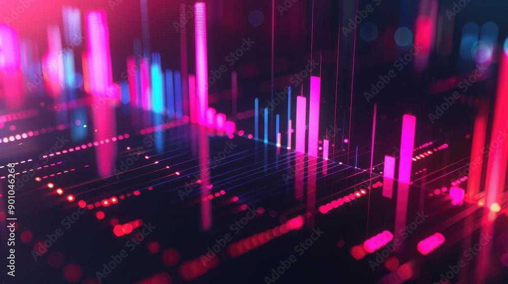 Abstract depiction of financial graphs and charts in neon colors Abstract depiction of financial graphs and charts in neon colors
