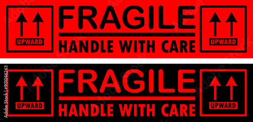 sticker fragile handle with care, Red and Black fragile warning label