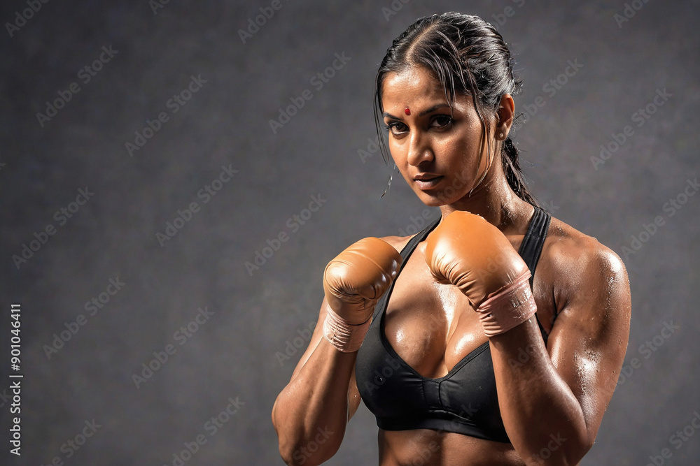 Obraz premium Indian woman boxer practicing